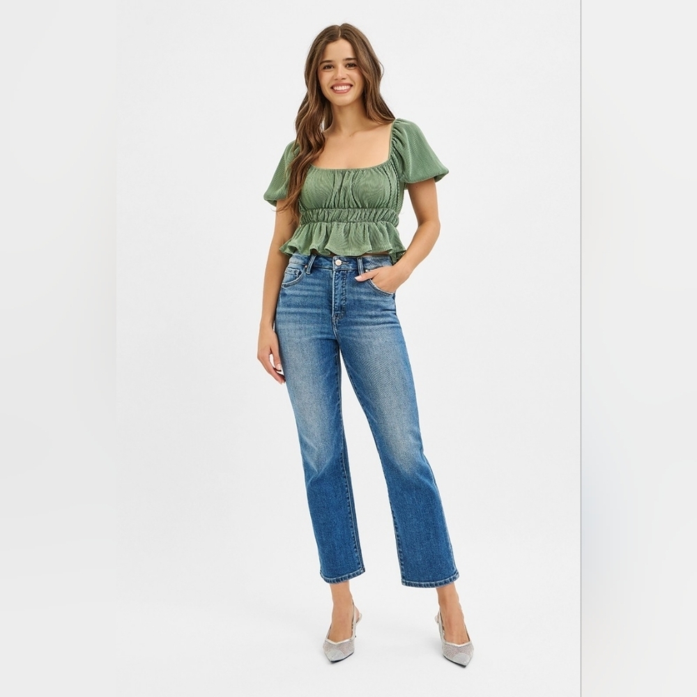 Risen HR Tummy Control Medium Wash Classic Straight Cropped Jeans Various NEW